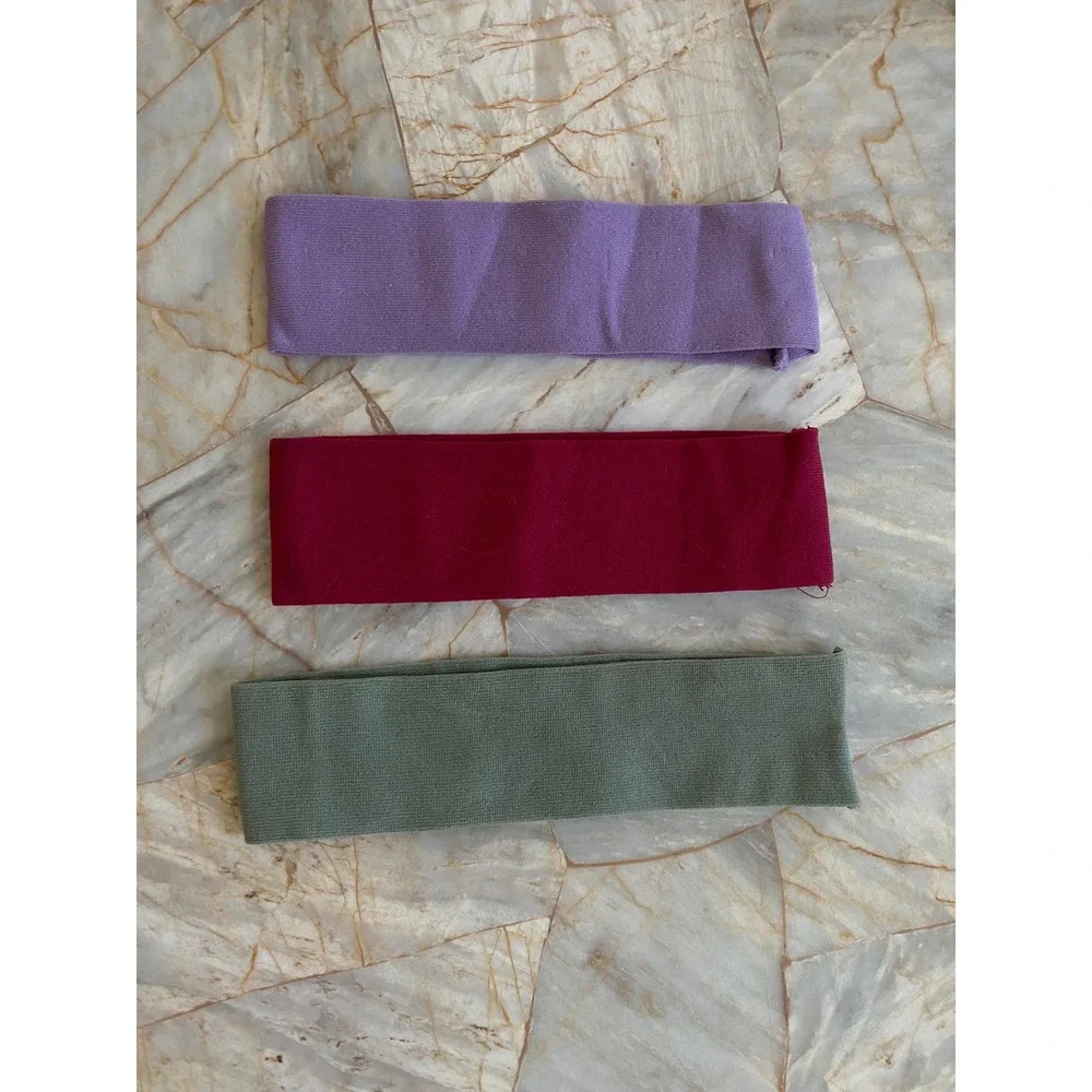 Set of 3 Wide Stretch Ribbed Knit Headbands Purple Burgundy Olive Green Sporty